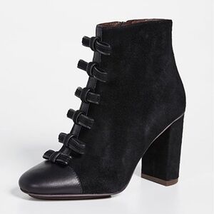 See by Chloé Gisele Bow Ankle Boots Black Suede Leather Block Heel EU 40/ US 9